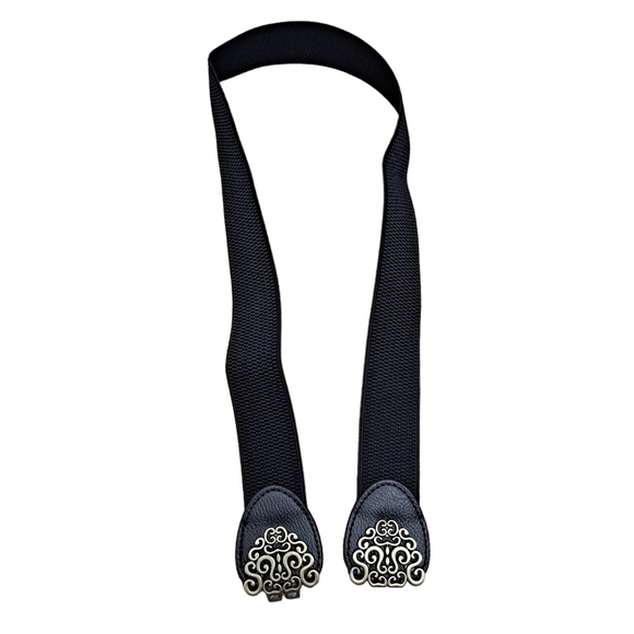 Black gold floral buckle faux leather corset boho stretch waist statement belt - Picture 9 of 12